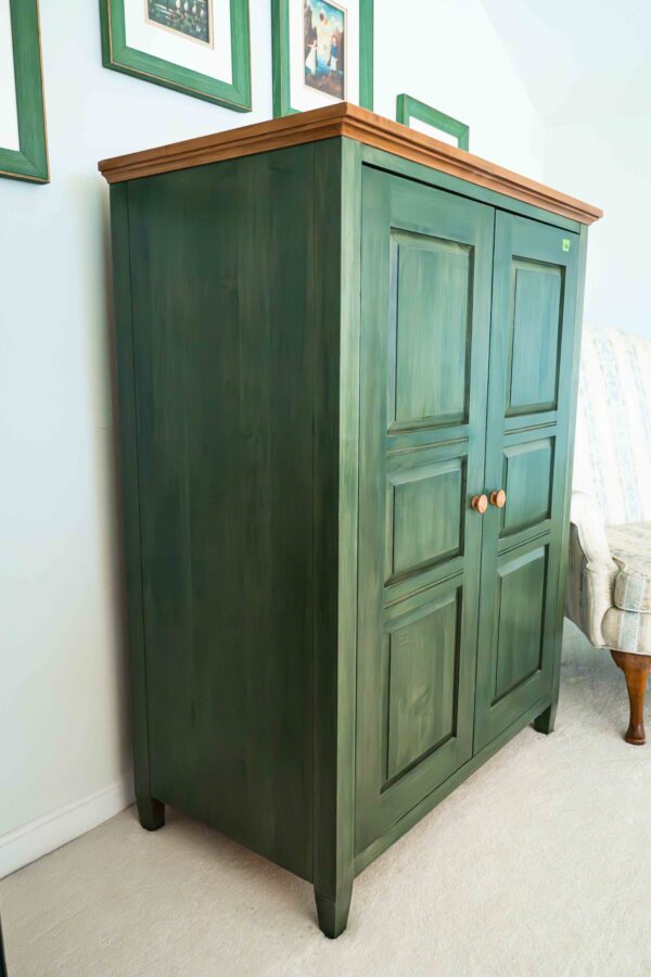 Ethan Allen Solid Wood Armoire – Green Finish with Natural Top - Image 5