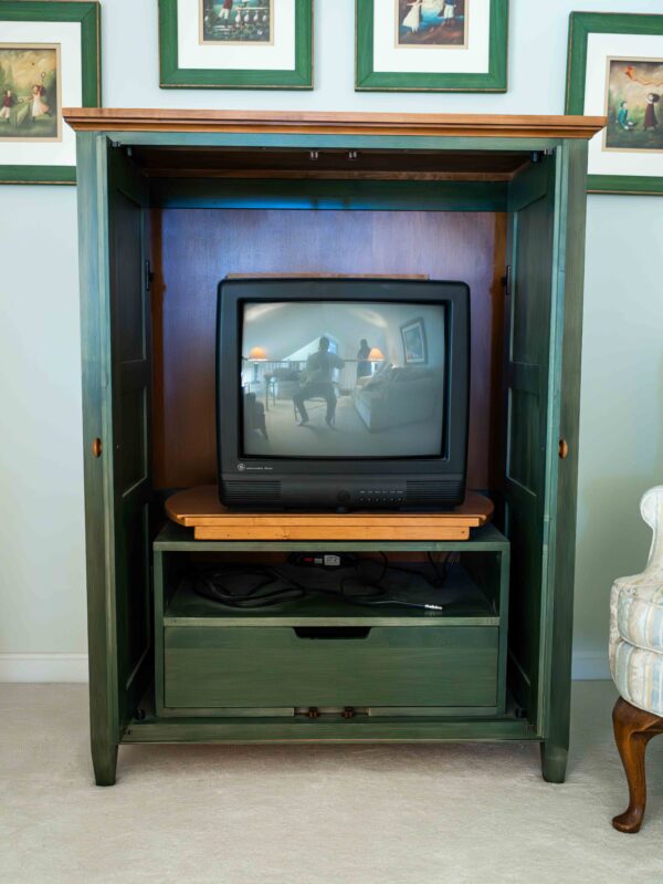 Ethan Allen Solid Wood Armoire – Green Finish with Natural Top - Image 3