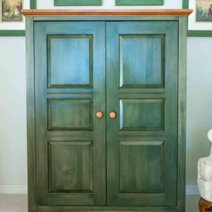 Ethan Allen Solid Wood Armoire – Green Finish with Natural Top