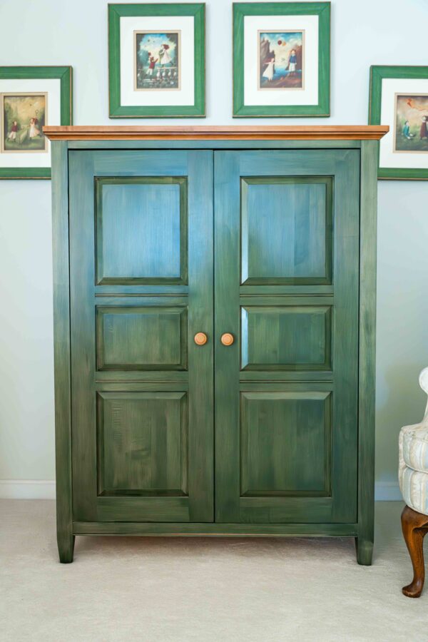 Ethan Allen Solid Wood Armoire – Green Finish with Natural Top
