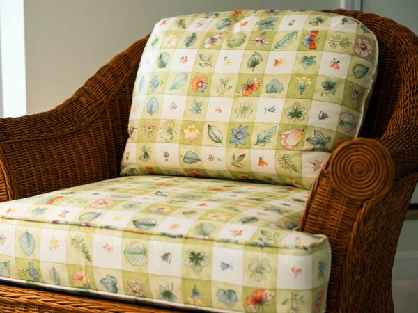 Ethan Allen Rattan Lounge Chair – Woven Frame with Cushions - Image 3