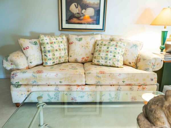 Ethan Allen Home Interiors Floral Sofa – 82” Wide, Two-Cushion Design