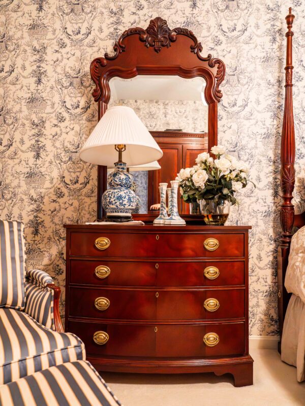 Ethan Allen Chest of Drawers with Ornate Mirror – Traditional Style