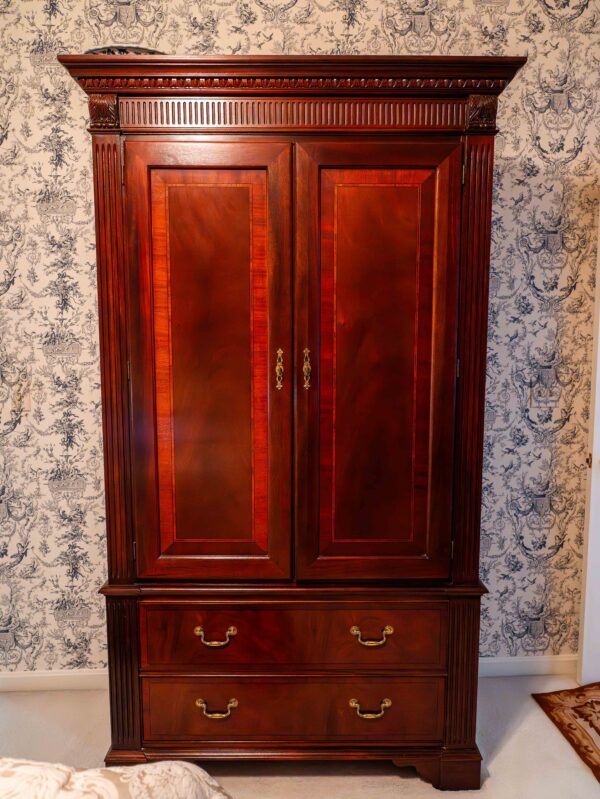 Ethan Allen Mahogany Armoire – Double Doors with Lower Drawers