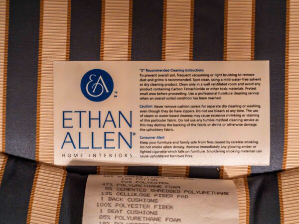 Ethan Allen Blue & White Striped Lounge Chair with Ottoman - Image 4