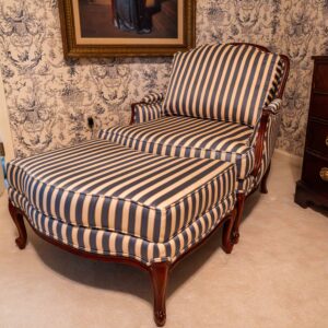 Ethan Allen Blue & White Striped Lounge Chair with Ottoman