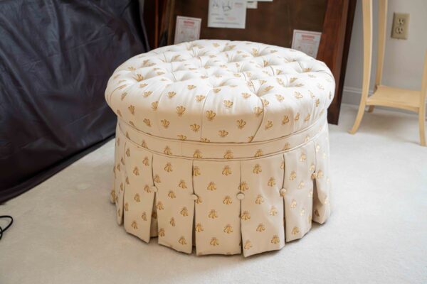 Ethan Allen Tufted Round Ottoman – Skirted Base