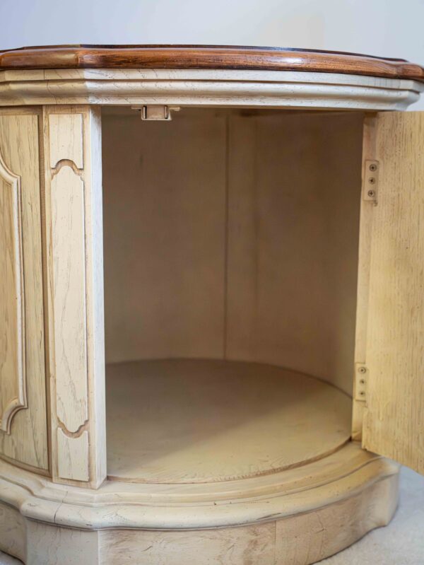 Ethan Allen Round End Table – Cream Base with Wood Top - Image 5