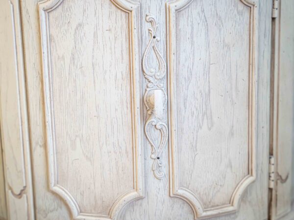 Ethan Allen Round End Table – Cream Base with Wood Top - Image 4
