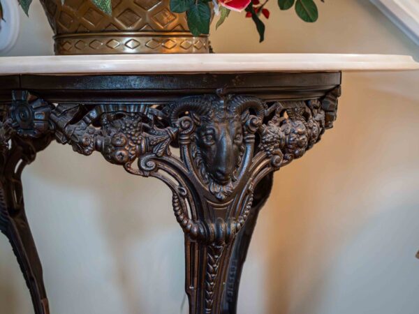 Round Marble Top Table with Ornate Wrought Iron Base – 36” Diameter - Image 3