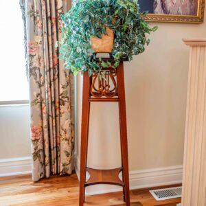 Ethan Allen Wooden Plant Stand with Decorative Vase & Greenery