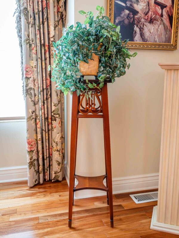 Ethan Allen Wooden Plant Stand with Decorative Vase & Greenery