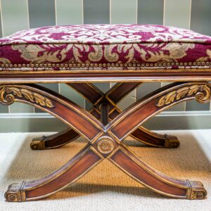 Ethan Allen Upholstered Ottoman – Wooden X-Base, 24” Wide