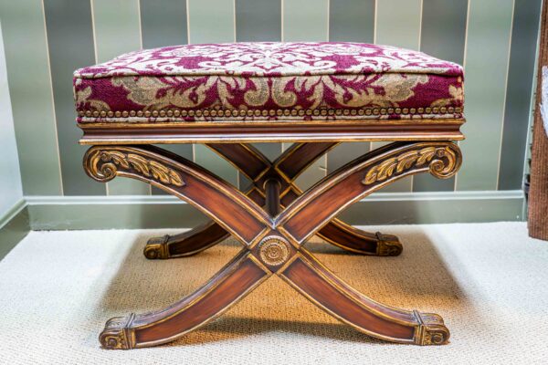 Ethan Allen Upholstered Ottoman – Wooden X-Base, 24” Wide