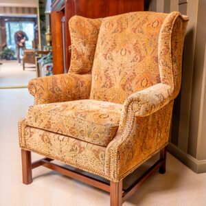 Ethan Allen Upholstered Wingback Chair – Paisley Fabric, Nailhead Trim  (Qty 2 Available)