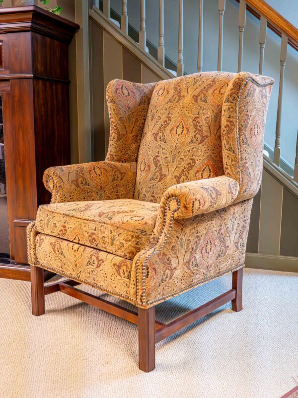 Ethan Allen Upholstered Wingback Chair – Paisley Fabric, Nailhead Trim  (Qty 2 Available) - Image 3