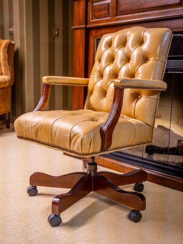 Ethan Allen Tufted Leather Office Chair – Swivel Base with Casters - Image 3