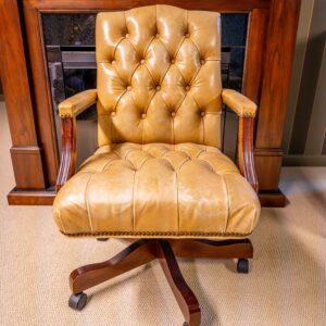 Ethan Allen Tufted Leather Office Chair – Swivel Base with Casters