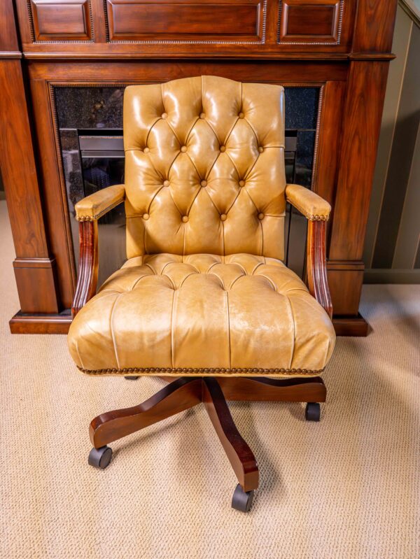 Ethan Allen Tufted Leather Office Chair – Swivel Base with Casters