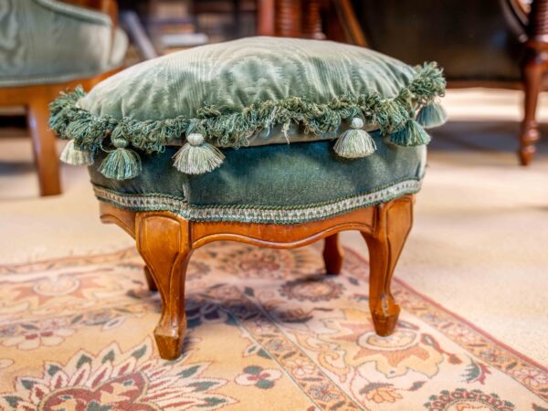 Antique Green Velvet Upholstered Chair with Matching Ottoman - Image 8