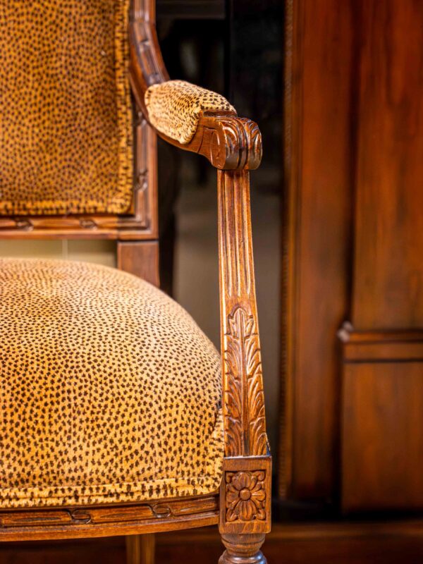 Ethan Allen Carved Wood Accent Chair – Cheetah Print Upholstery - Image 4
