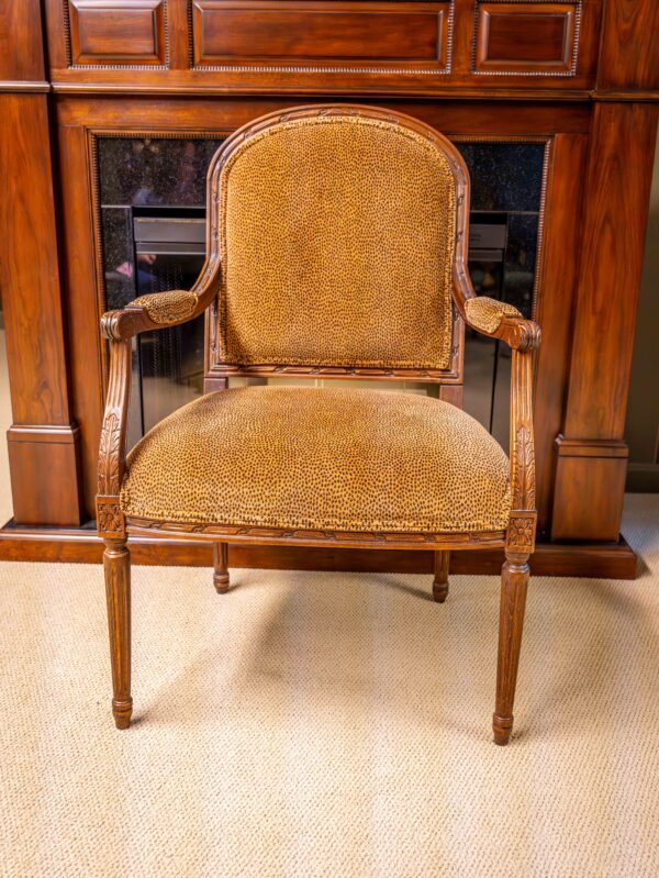 Ethan Allen Carved Wood Accent Chair – Cheetah Print Upholstery