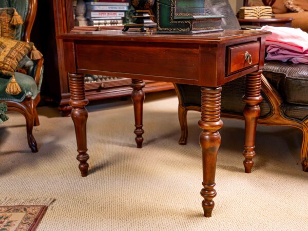 Ethan Allen Dark Wood End Table – Turned Legs, Single Drawer - Image 4