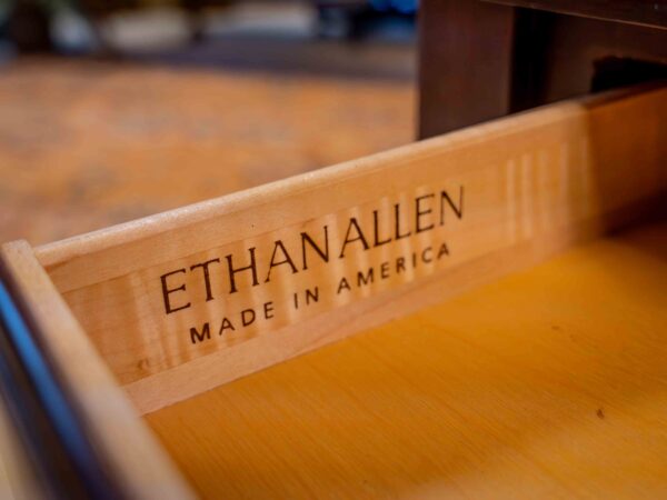Ethan Allen Dark Wood End Table – Turned Legs, Single Drawer - Image 3