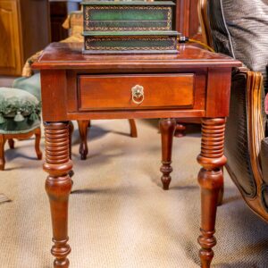 Ethan Allen Dark Wood End Table – Turned Legs, Single Drawer