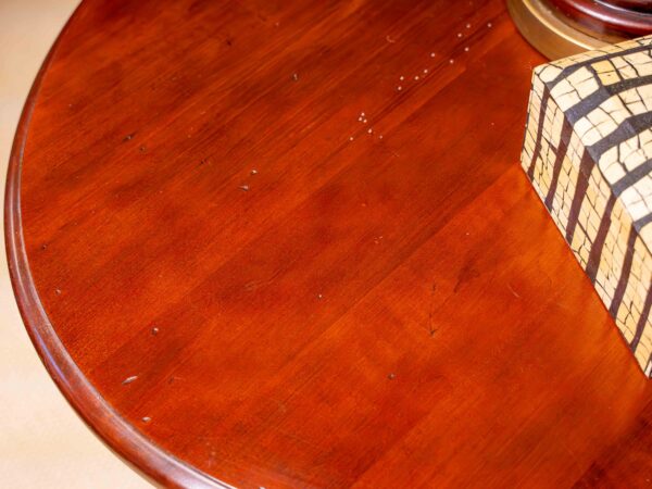 Ethan Allen Round End Table – Bronze Accents & Casters - Image 5
