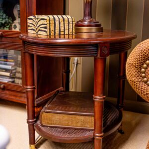 Ethan Allen Round End Table – Bronze Accents & Casters