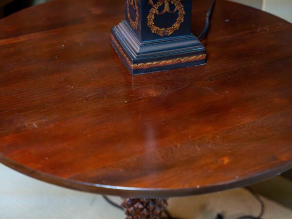 Ethan Allen Round Top End Table – Carved Pedestal Base - Image 4