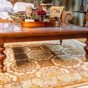 Ethan Allen Wooden Coffee Table with Glass Inset Top – 48.5” Wide