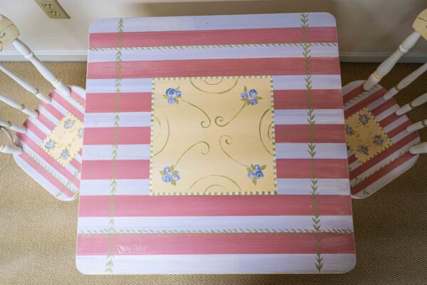 Ethan Allen Hand-Painted Kids Table Set – Includes 2 Chairs & 2 Stools - Image 4