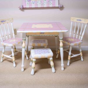 Ethan Allen Hand-Painted Kids Table Set – Includes 2 Chairs & 2 Stools