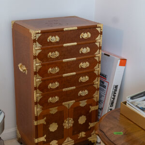 Wooden Storage Chest with Brass Accents – Multi-Drawer Design, 37” Tall
