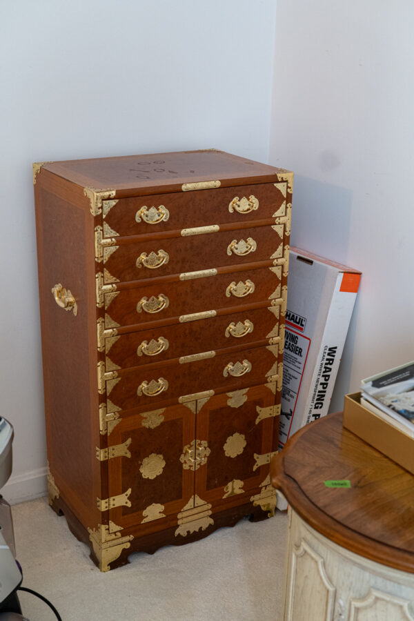 Wooden Storage Chest with Brass Accents – Multi-Drawer Design, 37” Tall