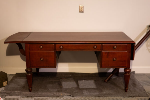 Ethan Allen Wooden Executive Desk with Drop-Leaf Wings – 81.5” Extended