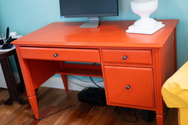 Ethan Allen Painted Desk – Bold Orange Finish, 48”