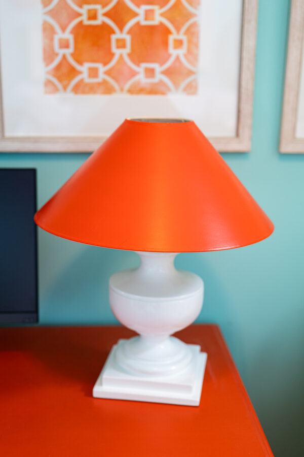 Ethan Allen Modern White Lamp with Bold Orange Shade – 21.5” - Image 4