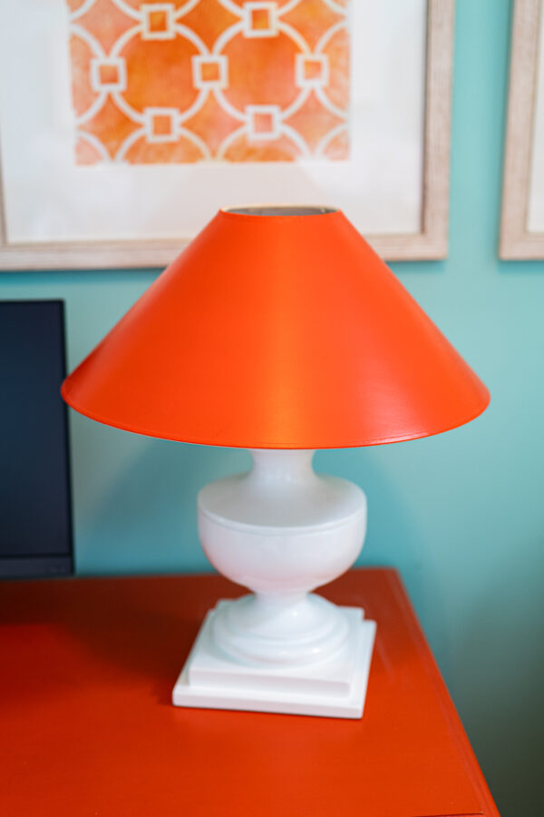 Ethan Allen Modern White Lamp with Bold Orange Shade – 21.5” - Image 3
