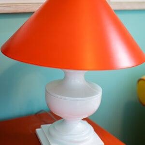 Ethan Allen Modern White Lamp with Bold Orange Shade – 21.5”