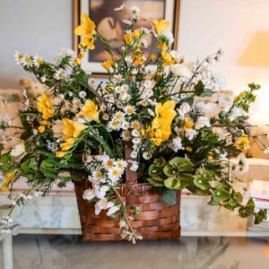 Floral Arrangement in Woven Basket – 24”