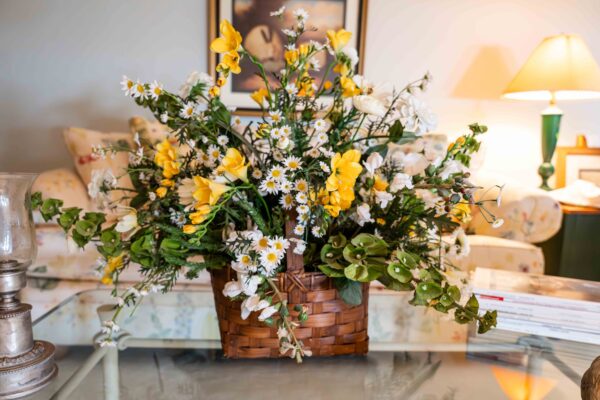 Floral Arrangement in Woven Basket – 24”