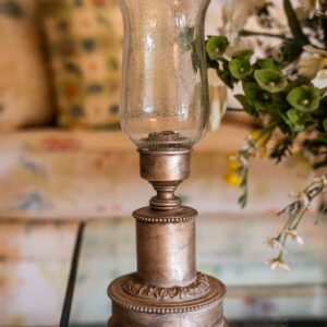 Ethan Allen Ornate Candle Holder with Glass Hurricane – 12.5”