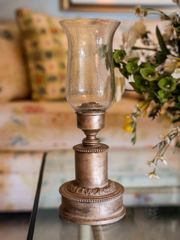 Ethan Allen Ornate Candle Holder with Glass Hurricane – 12.5”