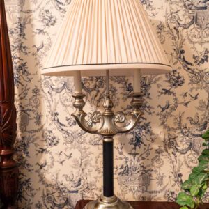 Ethan Allen Traditional 2-Candle Lamp with Pleated Shade – 33”