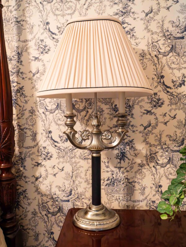 Ethan Allen Traditional 2-Candle Lamp with Pleated Shade – 33”
