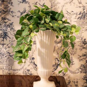 Ethan Allen White Fluted Vase with Faux Greenery – 11.5”