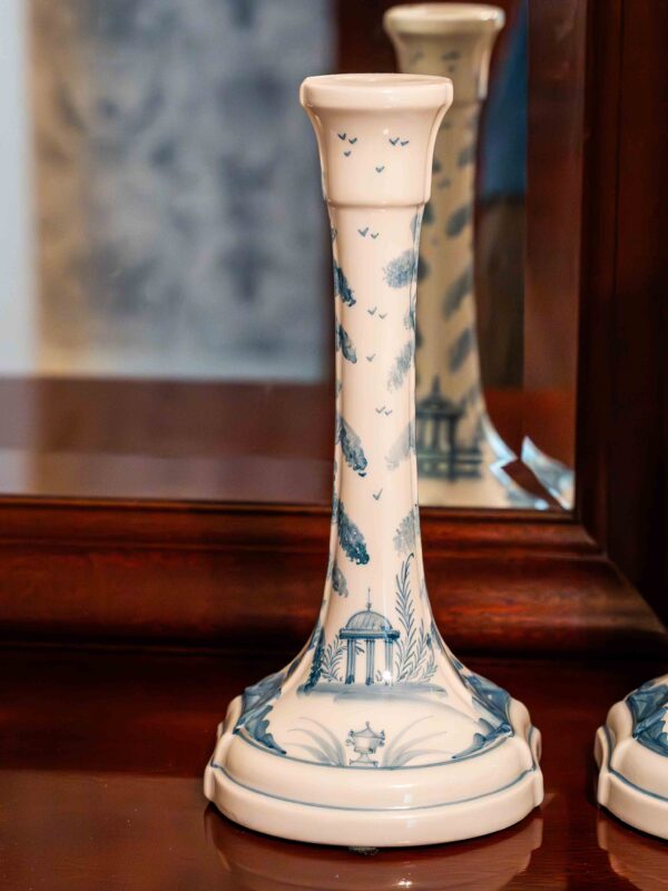 Ethan Allen Blue & White Porcelain Candlestick Set – 10” - Image 2